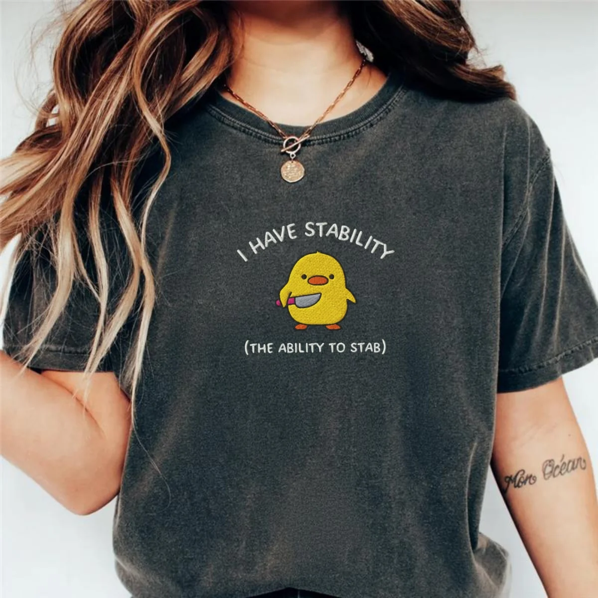 Custom Embroidered I Have Stability T-Shirt – Funny Duck Embroidered Tee - Image 8