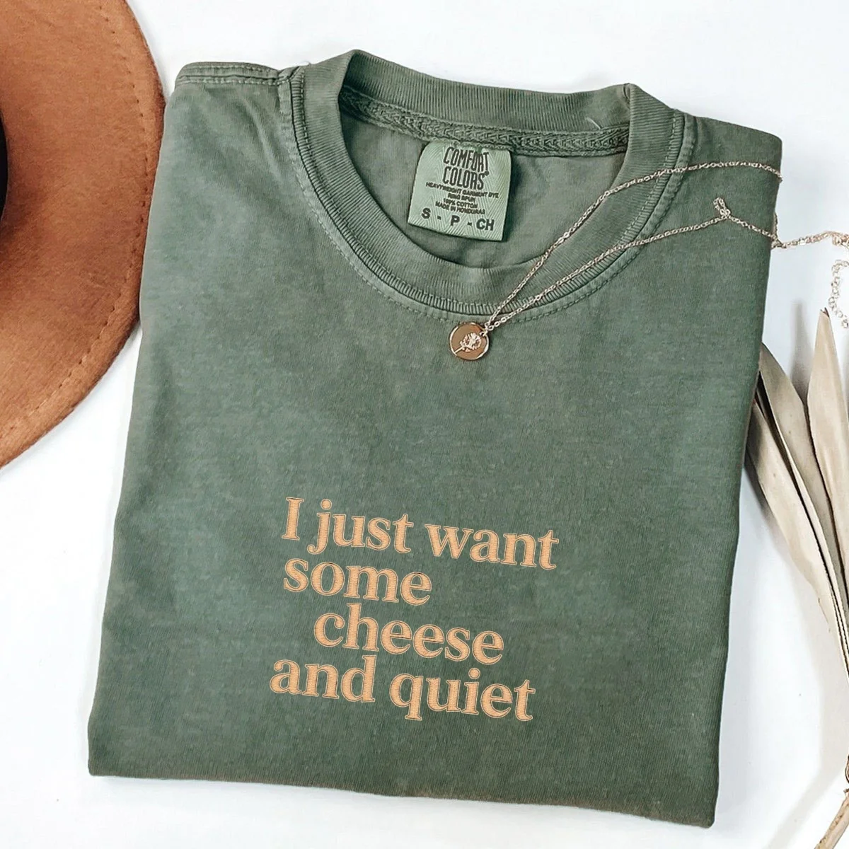Custom Embroidered I Just Want Some Cheese and Quiet T-Shirt | Funny Cheese Lover Tee – Humorous Gift - Image 2