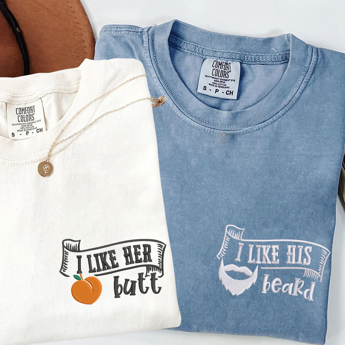 Custom Embroidered I Like His Beard Matching T-shirts for Couples - Image 3