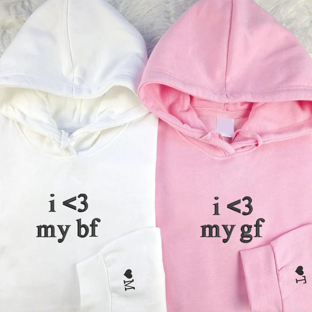 Custom Embroidered I Love My Boyfriend And Girlfriend Matching Hoodies for Couples - Image 2