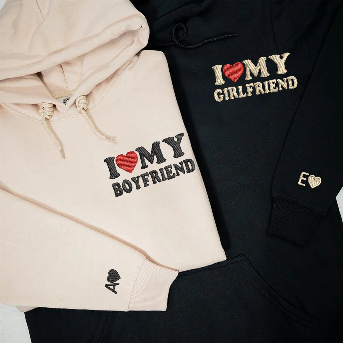 Custom Embroidered I Love My Boyfriend/ Girlfriend Matching Hoodies for Couples - Image 2