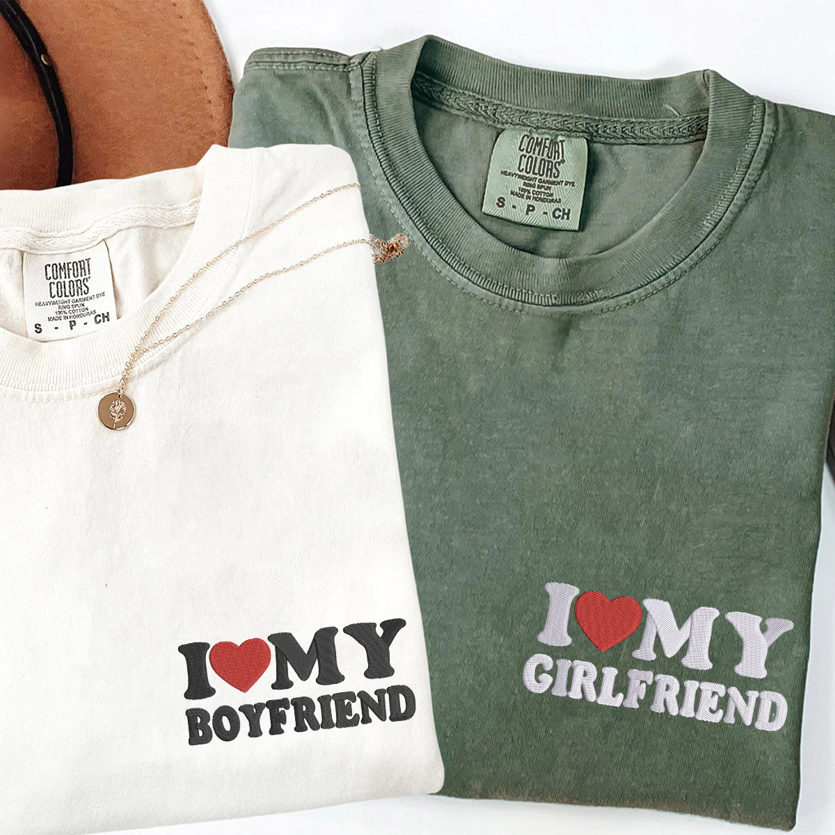 Custom Embroidered I Love My Boyfriend/ Girlfriend T-shirts for Couples - Image 3