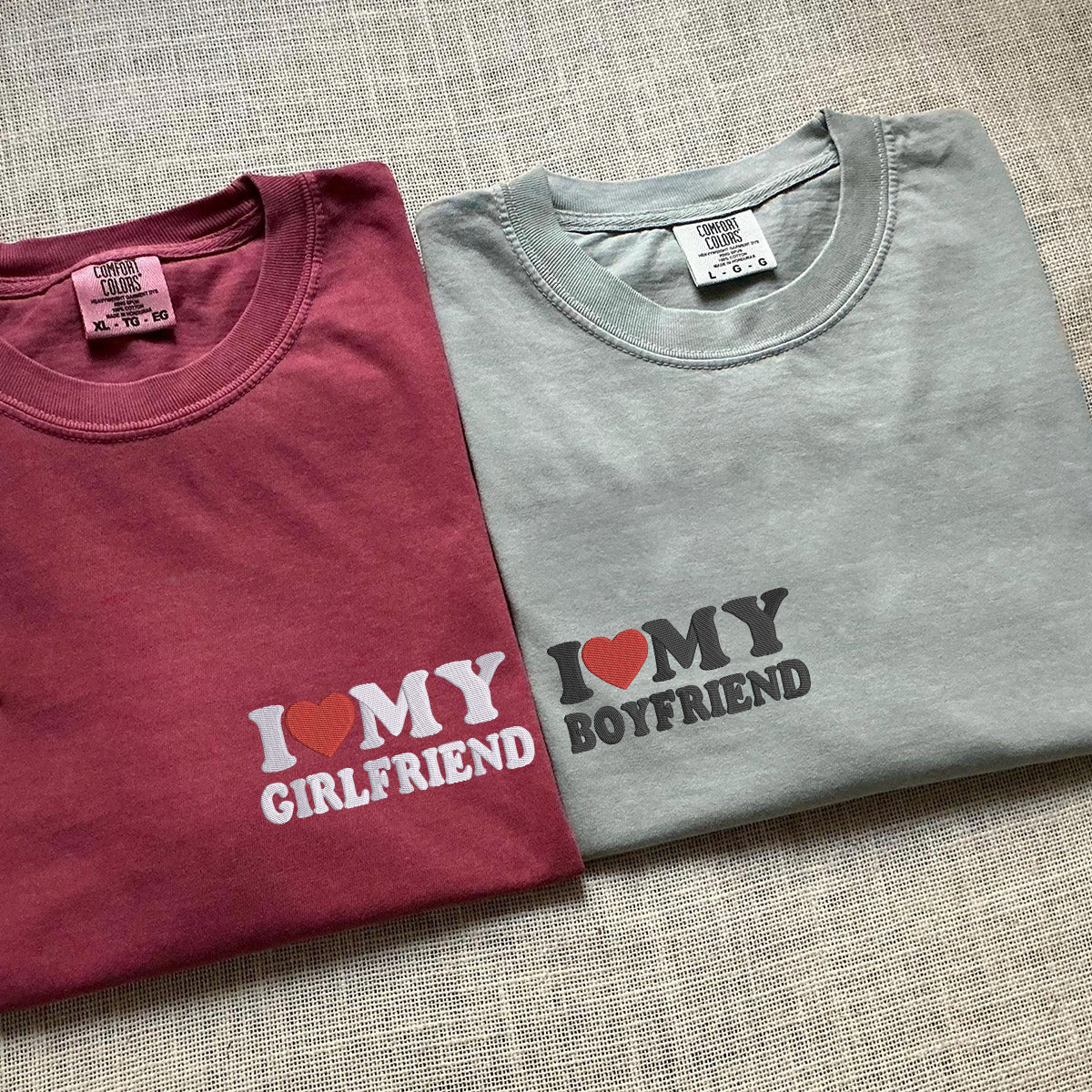 Custom Embroidered I Love My Boyfriend/ Girlfriend T-shirts for Couples - Image 5
