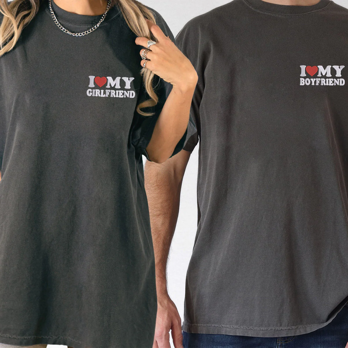 Custom Embroidered I Love My Boyfriend/ Girlfriend T-shirts for Couples - Image 6