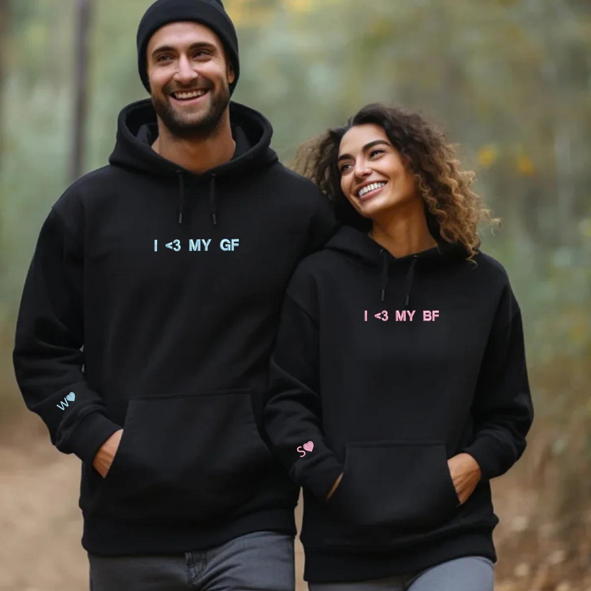 Custom Embroidered I Love My Gf Bf Matching Hoodies for Couples - Image 5