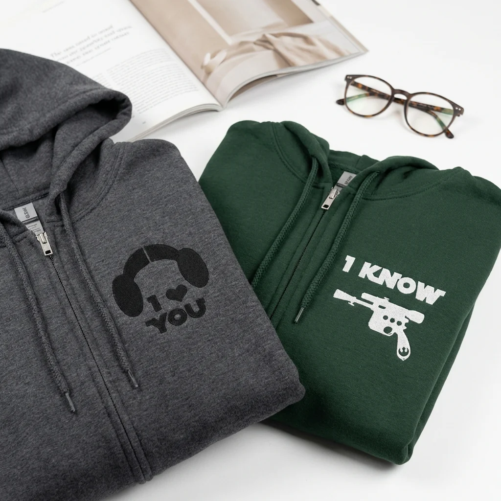 Custom Embroidered I Love You I Know Inspired Matching Quarter Zip Sweatshirts & Full-Zip Hoodie for Couples - Image 2