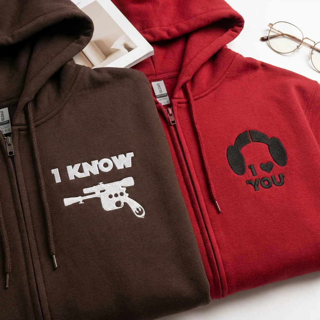 Custom Embroidered I Love You I Know Inspired Matching Quarter Zip Sweatshirts & Full-Zip Hoodie for Couples - Image 4