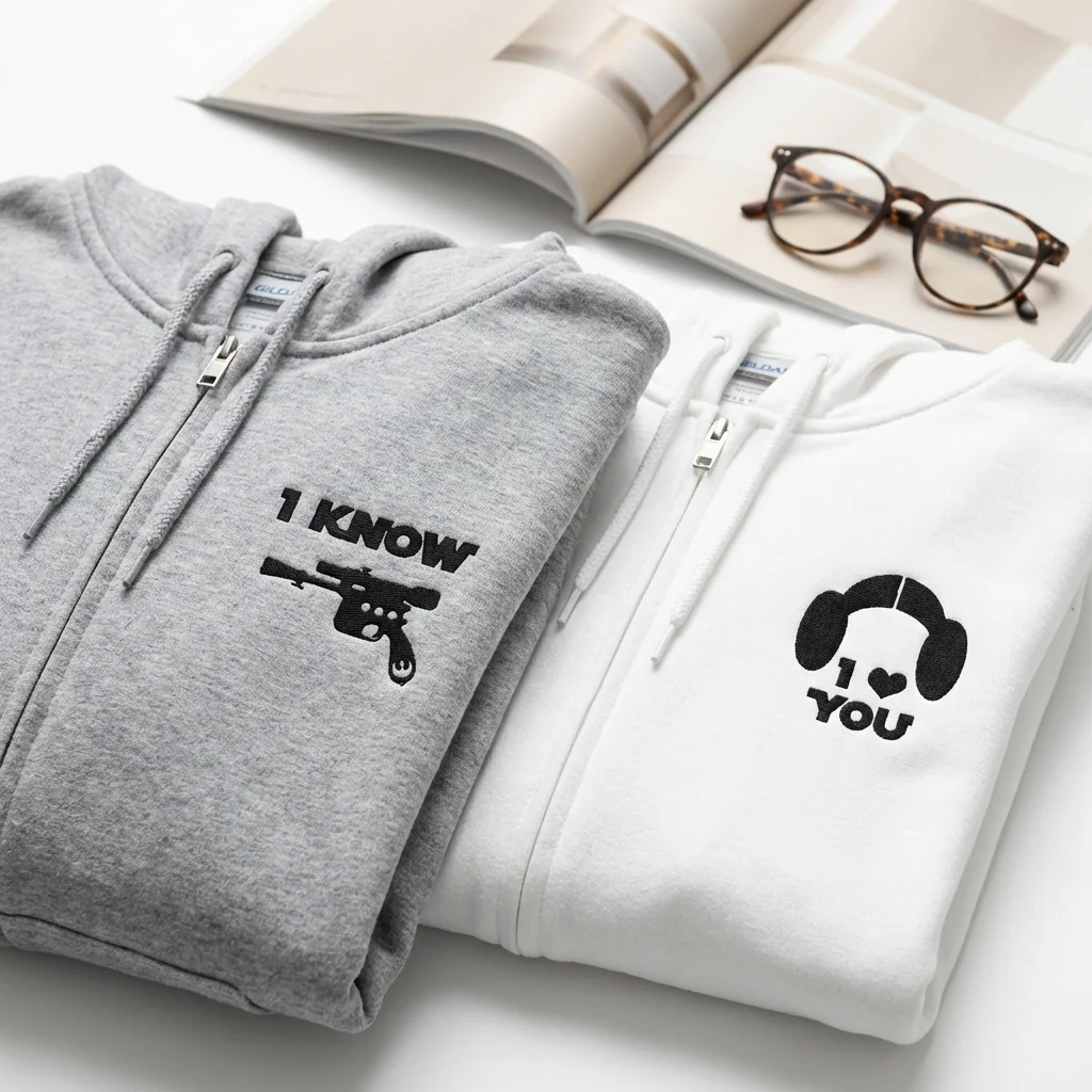 Custom Embroidered I Love You I Know Inspired Matching Quarter Zip Sweatshirts & Full-Zip Hoodie for Couples - Image 5