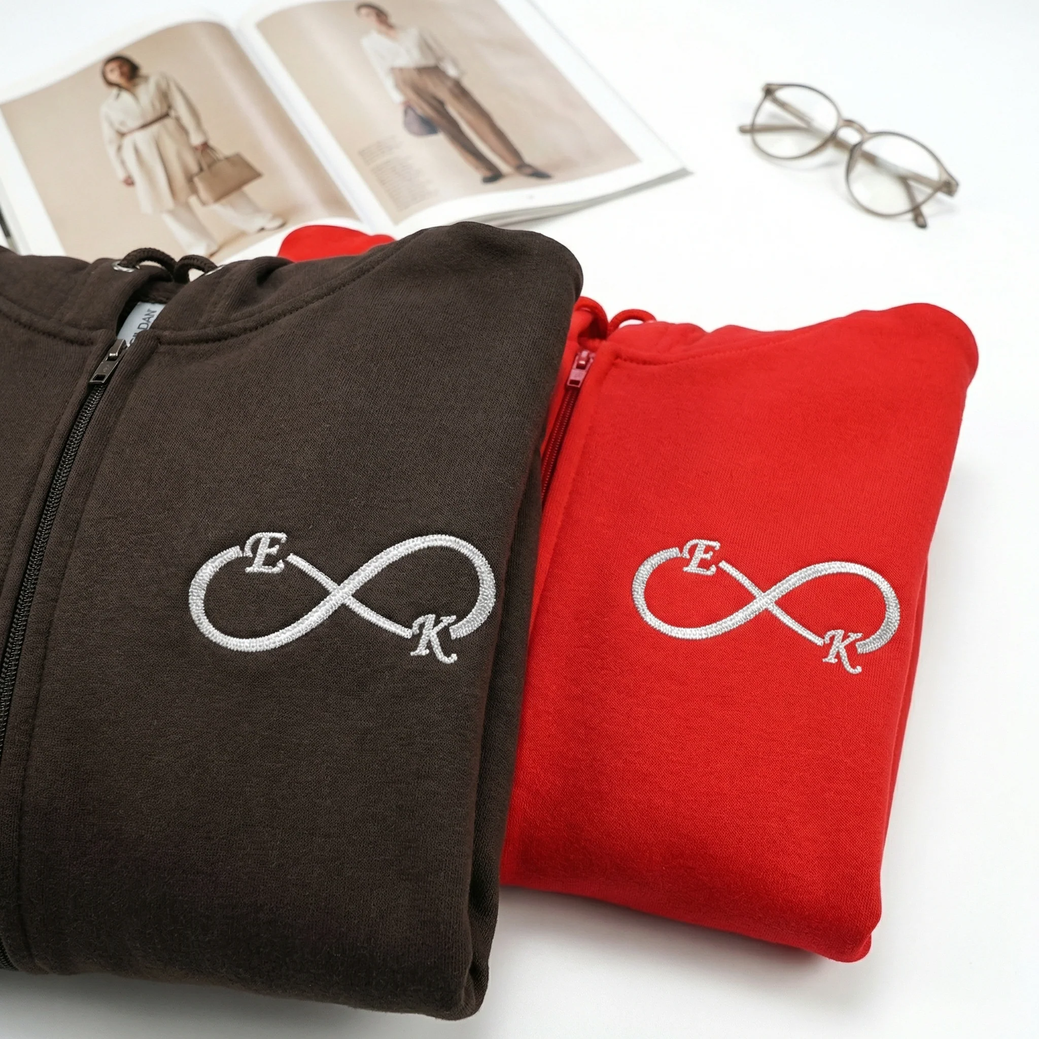Custom Embroidered I Love You Infinity Matching Quarter Zip Sweatshirts & Full-Zip Hoodie for Couples