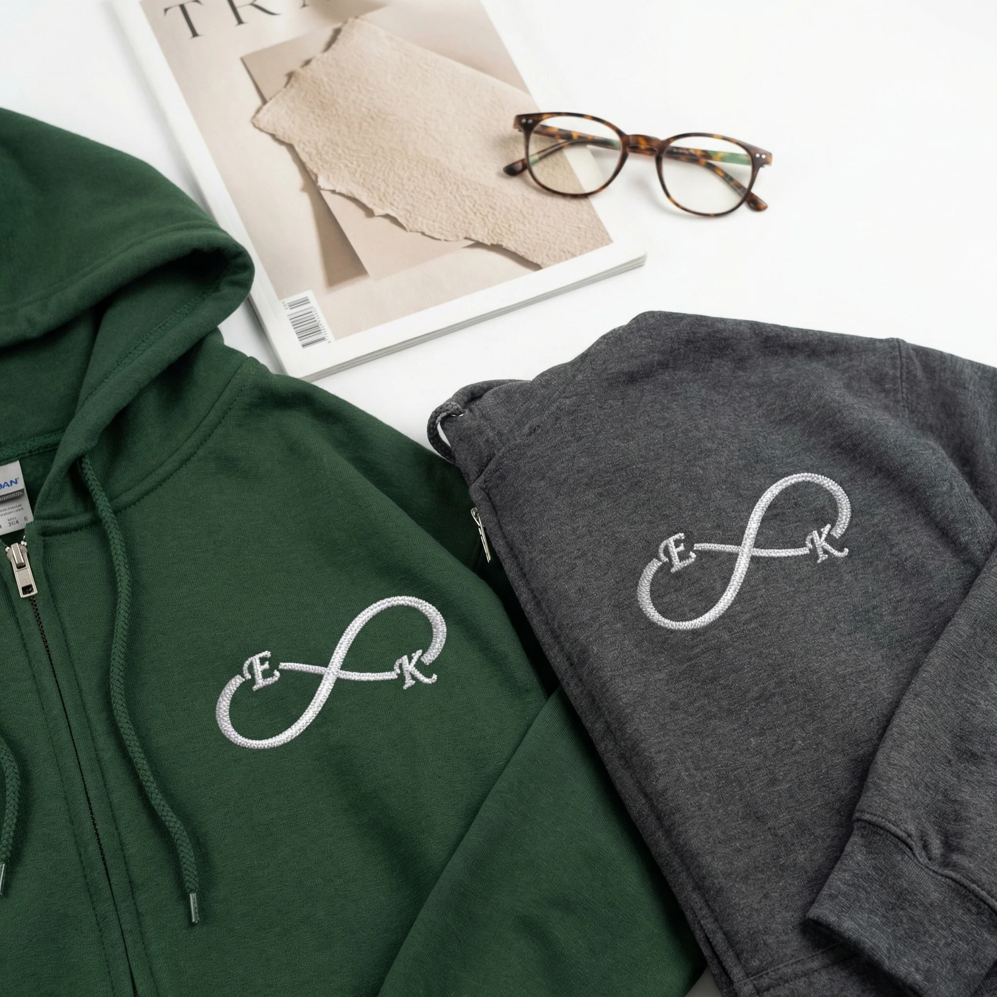 Custom Embroidered I Love You Infinity Matching Quarter Zip Sweatshirts & Full-Zip Hoodie for Couples - Image 3