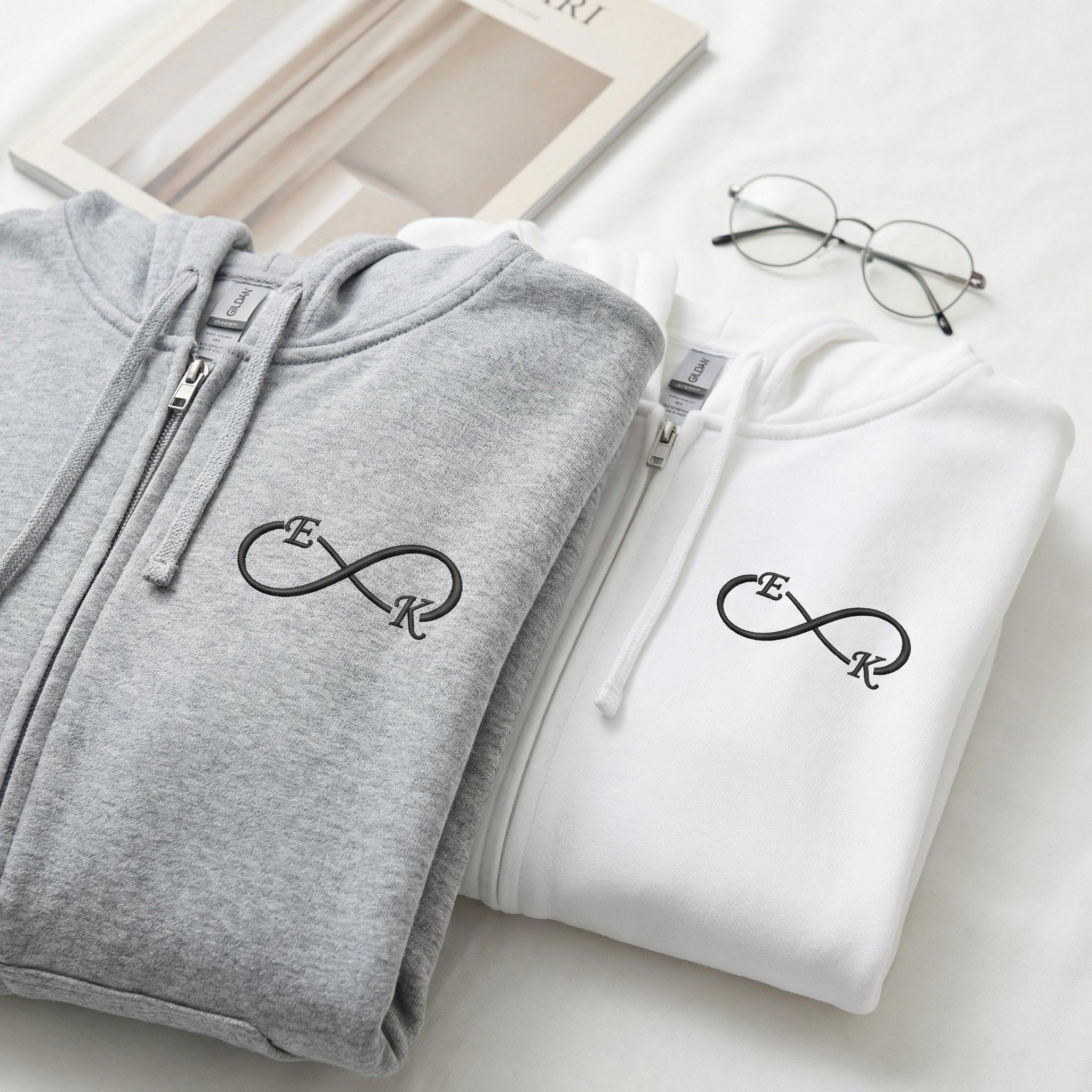 Custom Embroidered I Love You Infinity Matching Quarter Zip Sweatshirts & Full-Zip Hoodie for Couples - Image 4