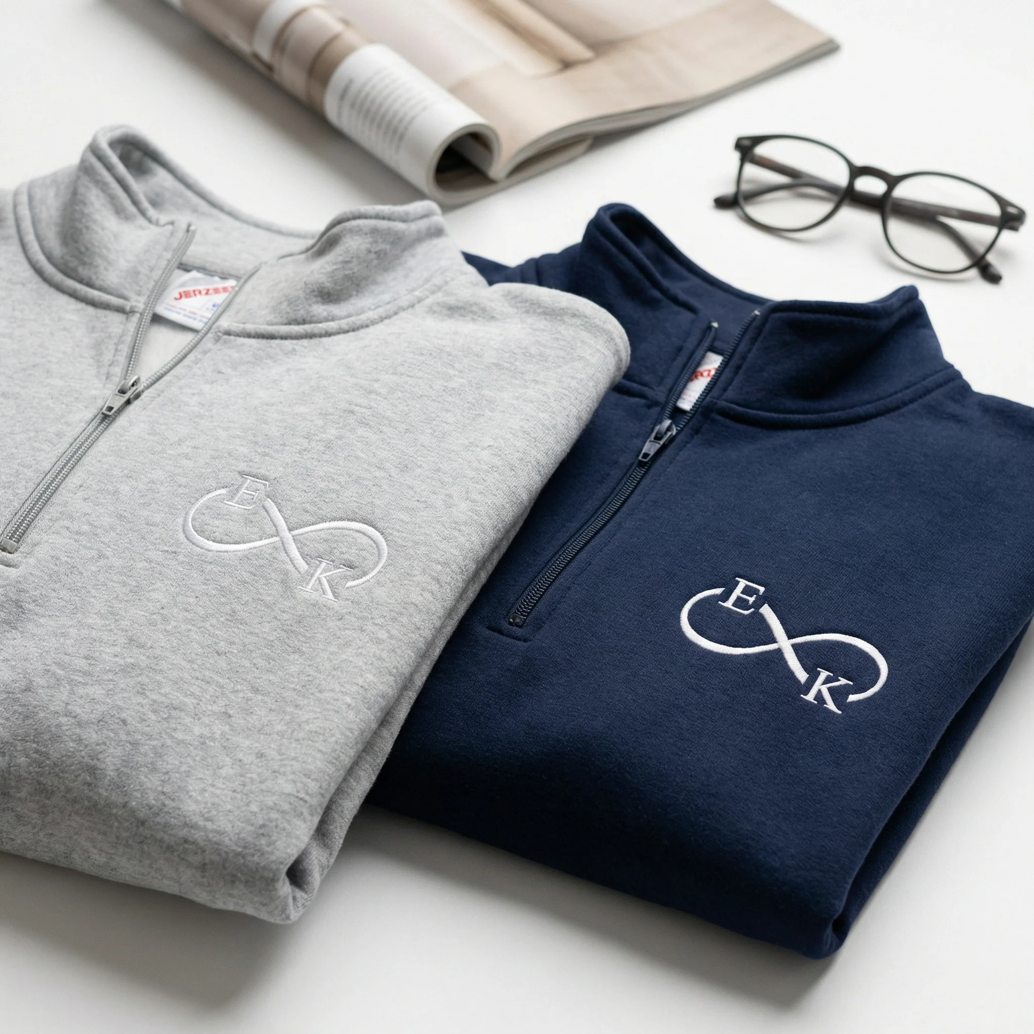 Custom Embroidered I Love You Infinity Matching Quarter Zip Sweatshirts & Full-Zip Hoodie for Couples - Image 5