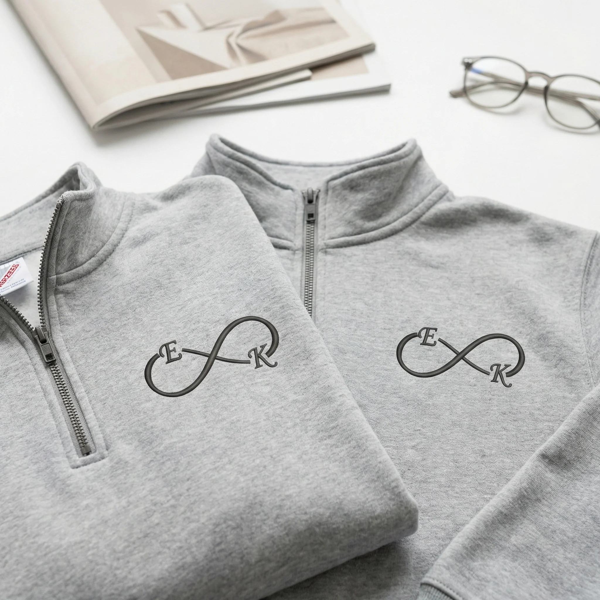 Custom Embroidered I Love You Infinity Matching Quarter Zip Sweatshirts & Full-Zip Hoodie for Couples - Image 6