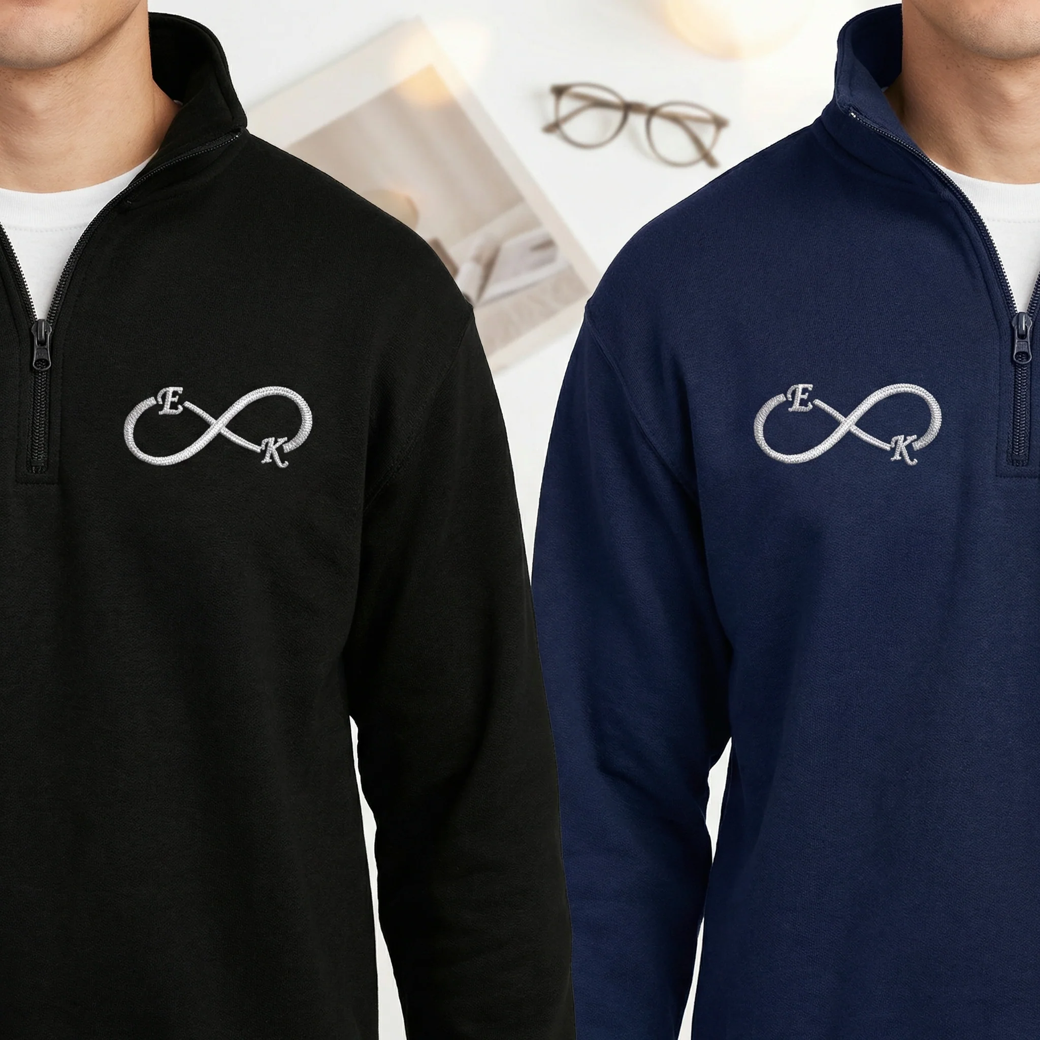 Custom Embroidered I Love You Infinity Matching Quarter Zip Sweatshirts & Full-Zip Hoodie for Couples - Image 7