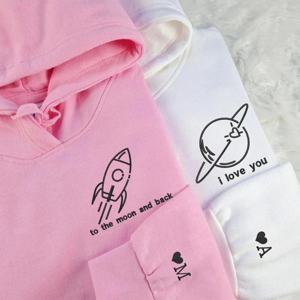 Custom Embroidered I Love You To The Moon And Back Matching Hoodies for Couples - Image 3