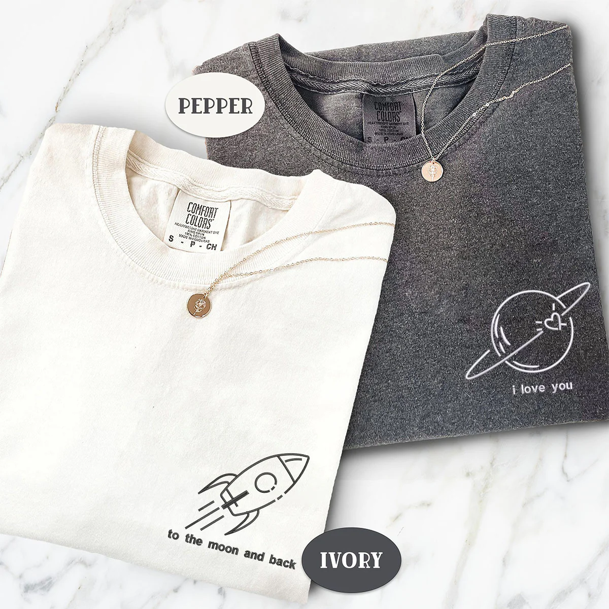 Custom Embroidered I Love You To The Moon And Back Matching T-shirts for Couples - Image 2