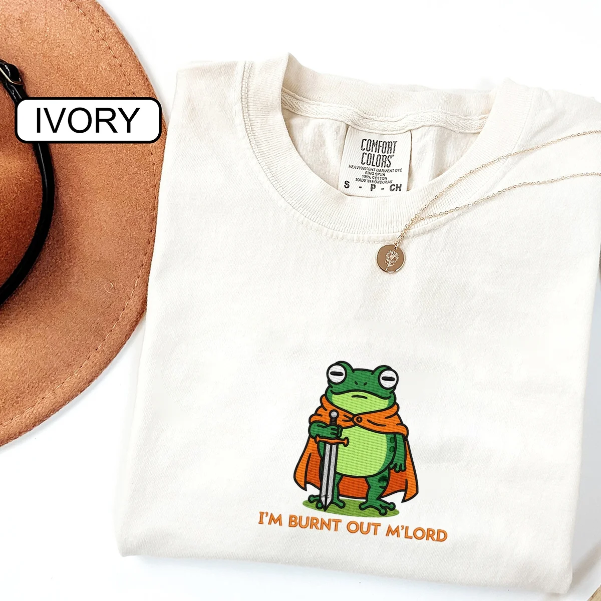 Custom Embroidered I’m Burnt Out, My Lord T-Shirt | Funny Knight Frog Tee – Medieval Meme Embroidered Gift - Image 2