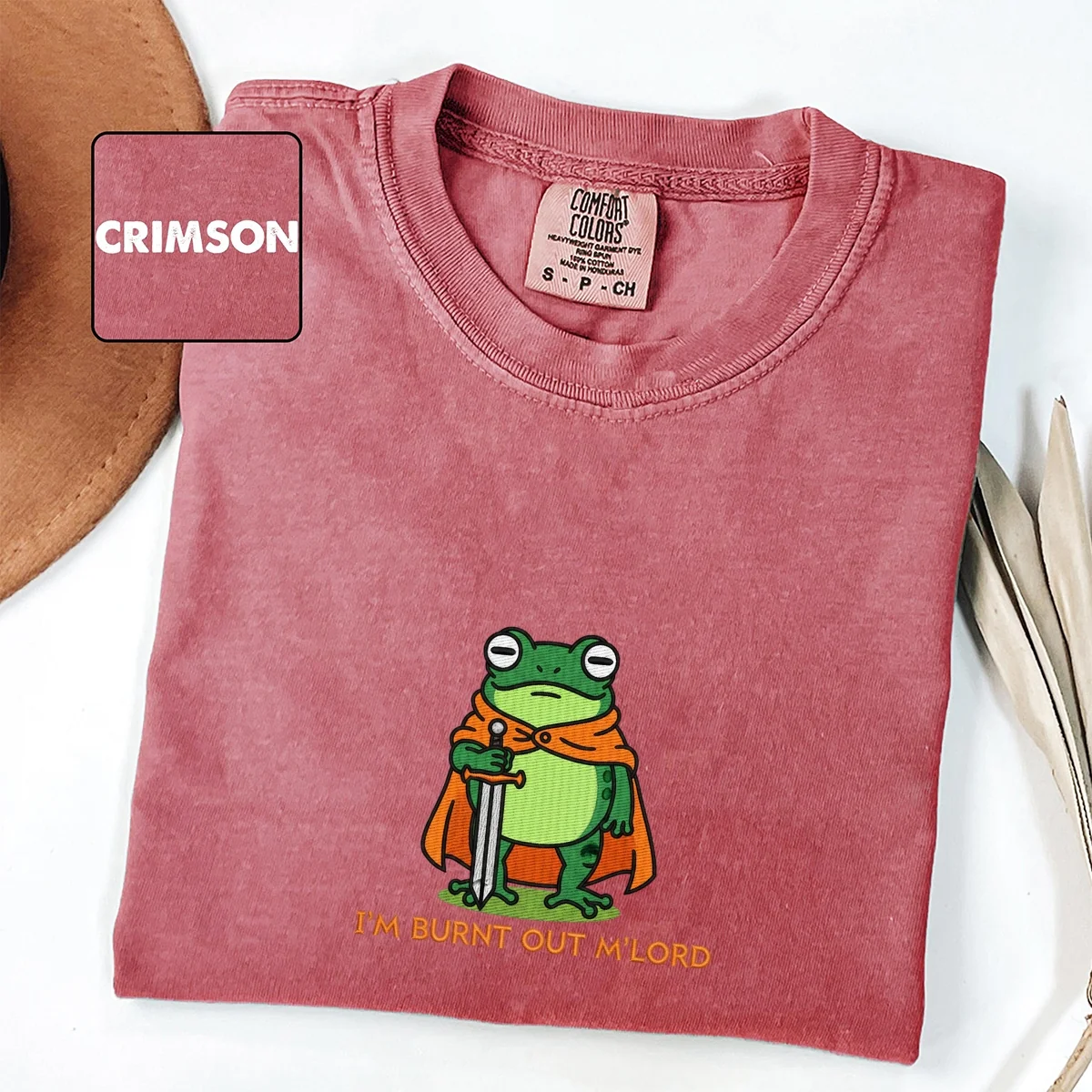 Custom Embroidered I’m Burnt Out, My Lord T-Shirt | Funny Knight Frog Tee – Medieval Meme Embroidered Gift - Image 4