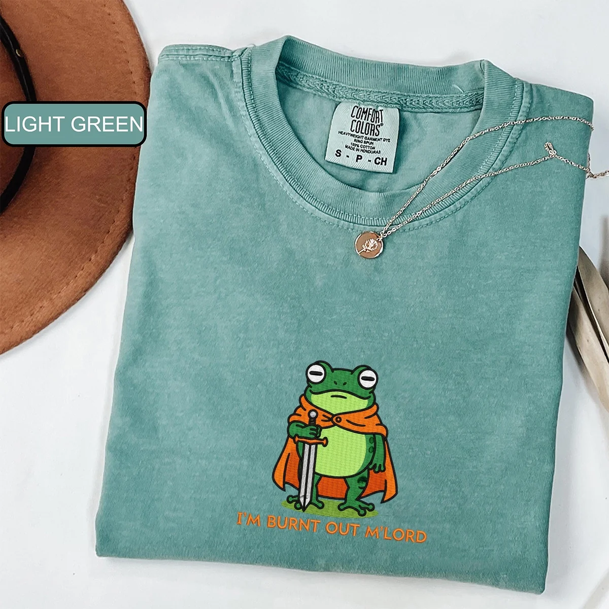 Custom Embroidered I’m Burnt Out, My Lord T-Shirt | Funny Knight Frog Tee – Medieval Meme Embroidered Gift - Image 5