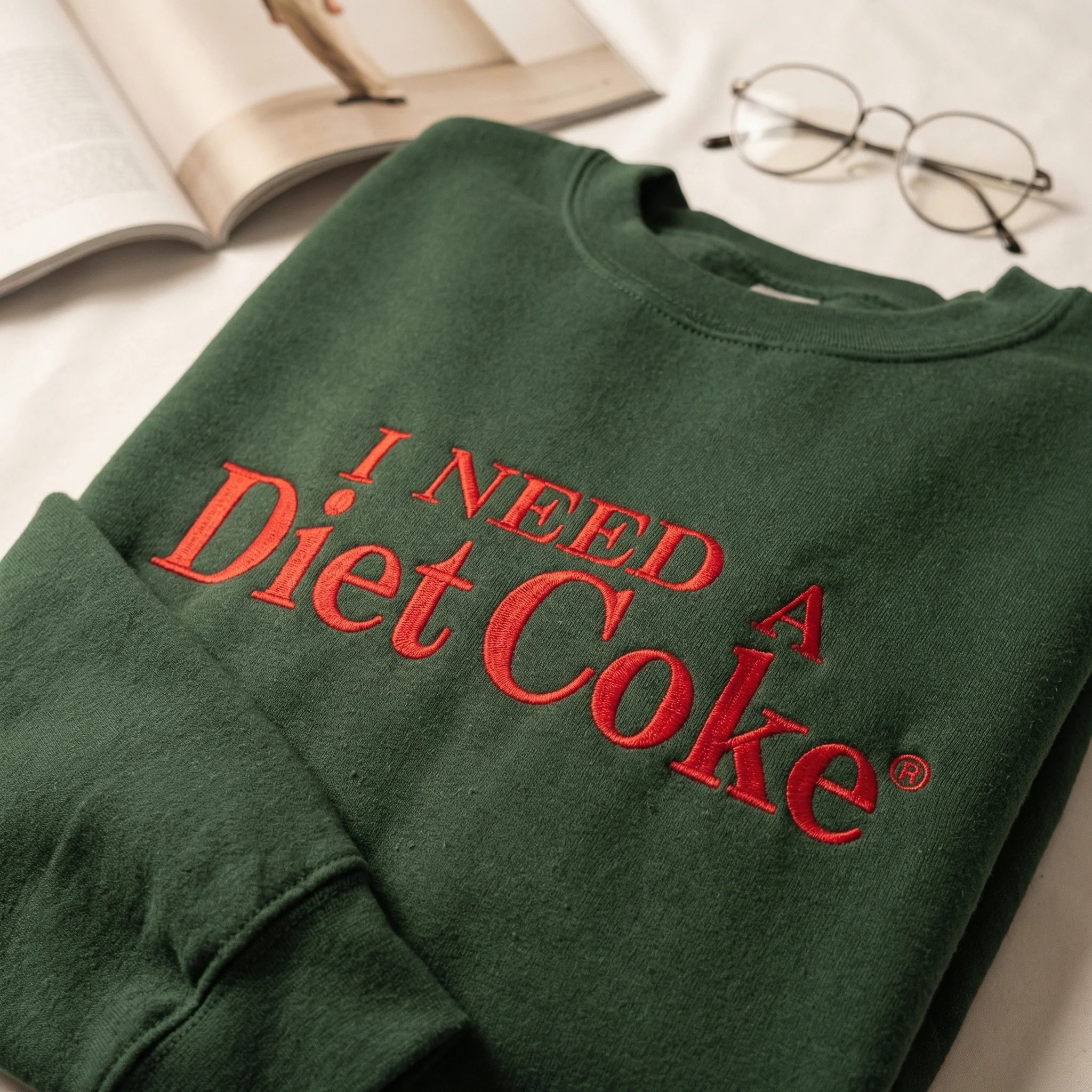 Custom Embroidered I Need a Diet Coke Hoodie - Funny Soda Lover Sweatshirt - Image 6