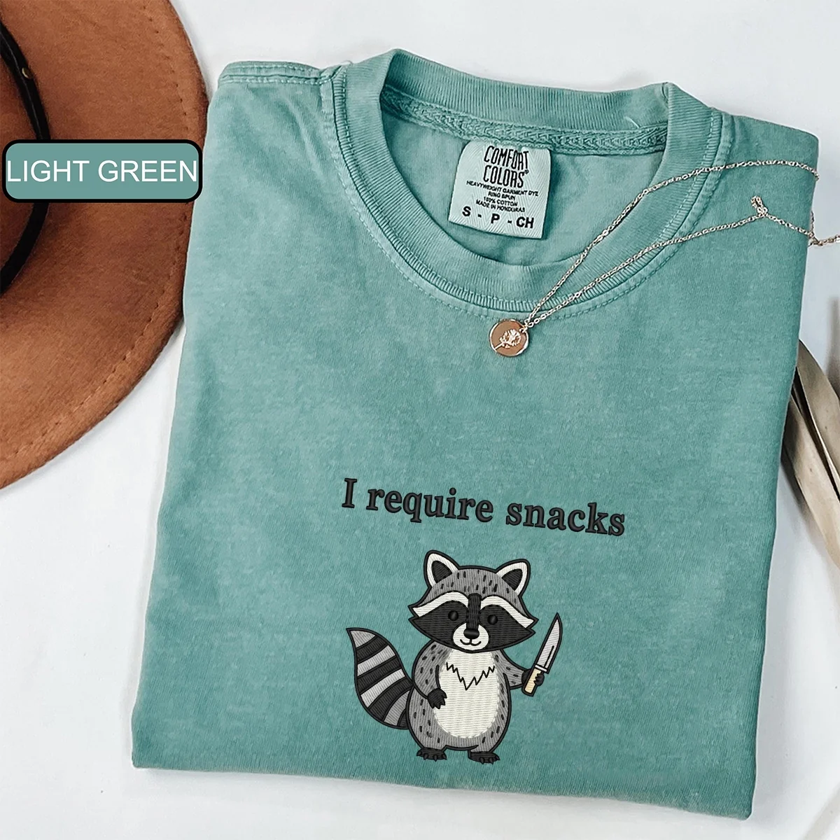 Custom Embroidered I Require Snacks T-Shirt | Feral Raccoon Meme Tee – Cute Animal Shirt Gift - Image 4