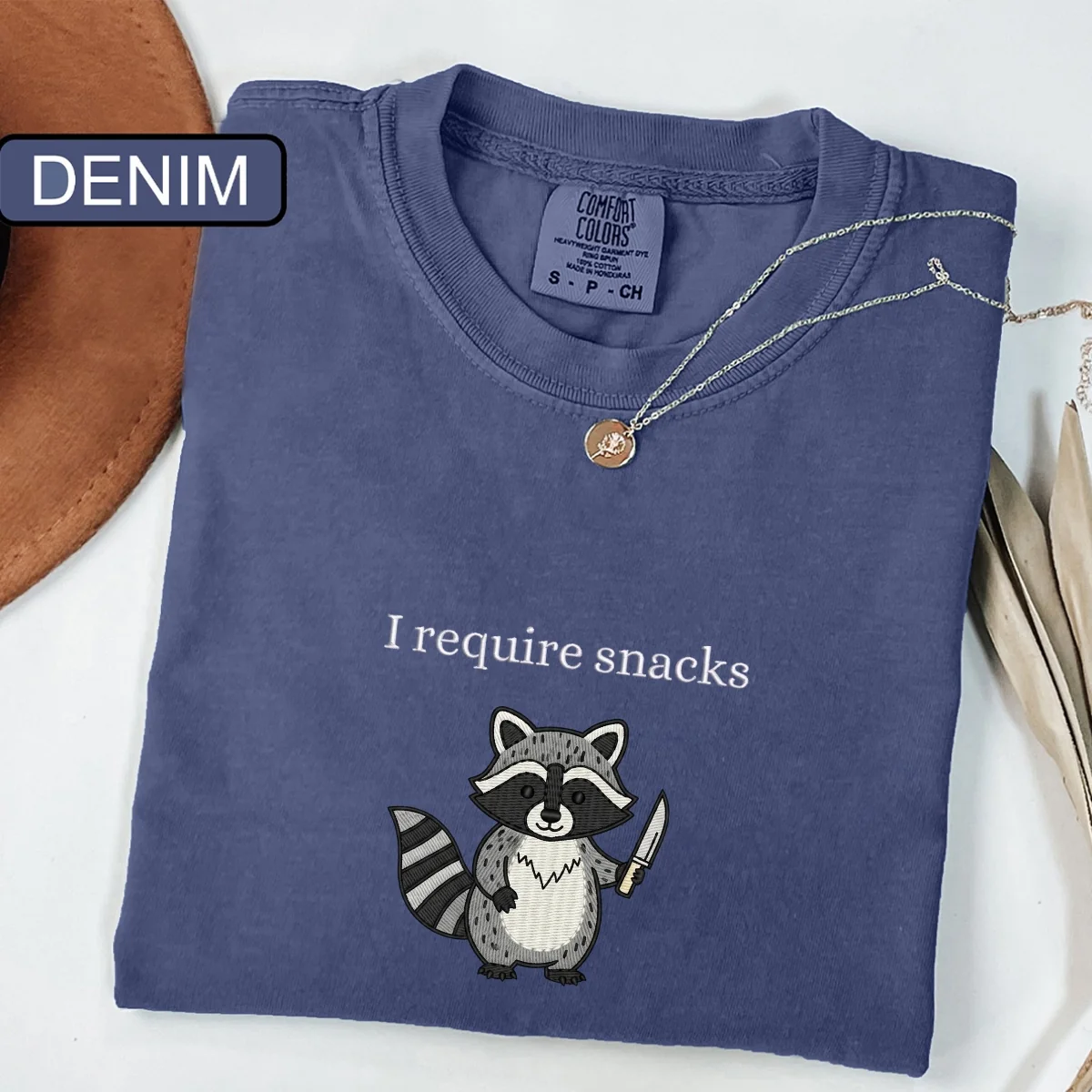 Custom Embroidered I Require Snacks T-Shirt | Feral Raccoon Meme Tee – Cute Animal Shirt Gift - Image 5
