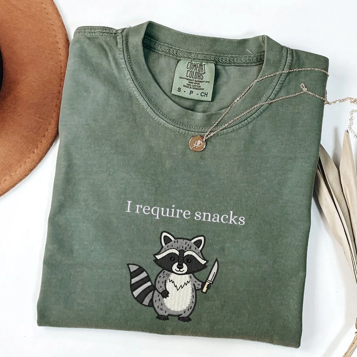 Custom Embroidered I Require Snacks T-Shirt | Feral Raccoon Meme Tee – Cute Animal Shirt Gift - Image 6