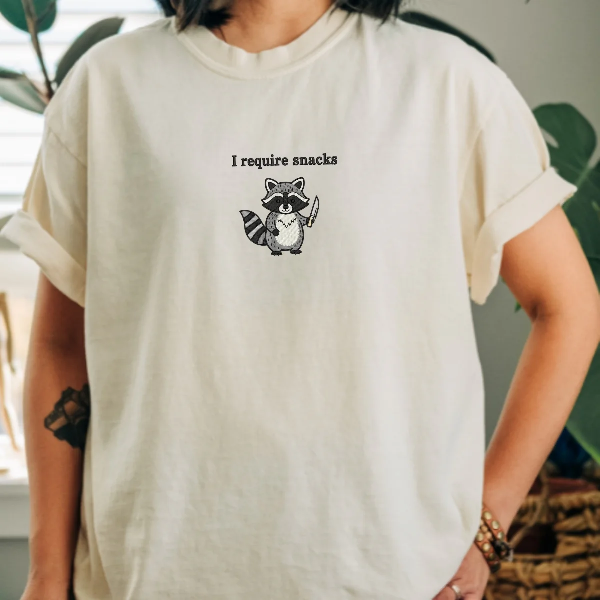 Custom Embroidered I Require Snacks T-Shirt | Feral Raccoon Meme Tee – Cute Animal Shirt Gift - Image 7