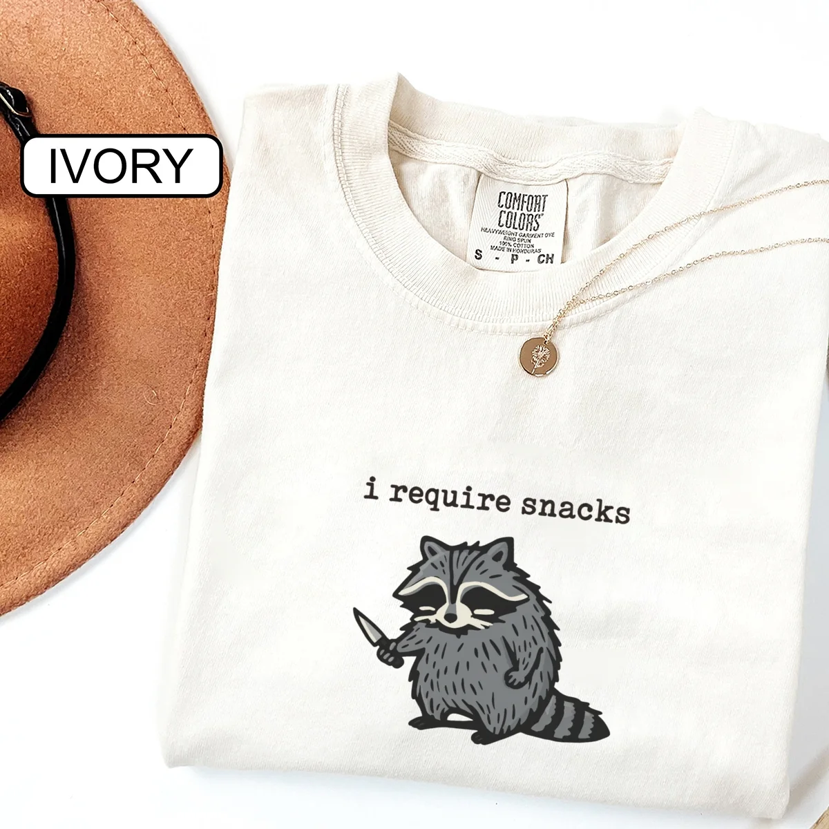 Custom Embroidered I Require Snacks T-Shirt | Funny Raccoon Meme Tee – Cozy Goblincore Animal Lover Gift