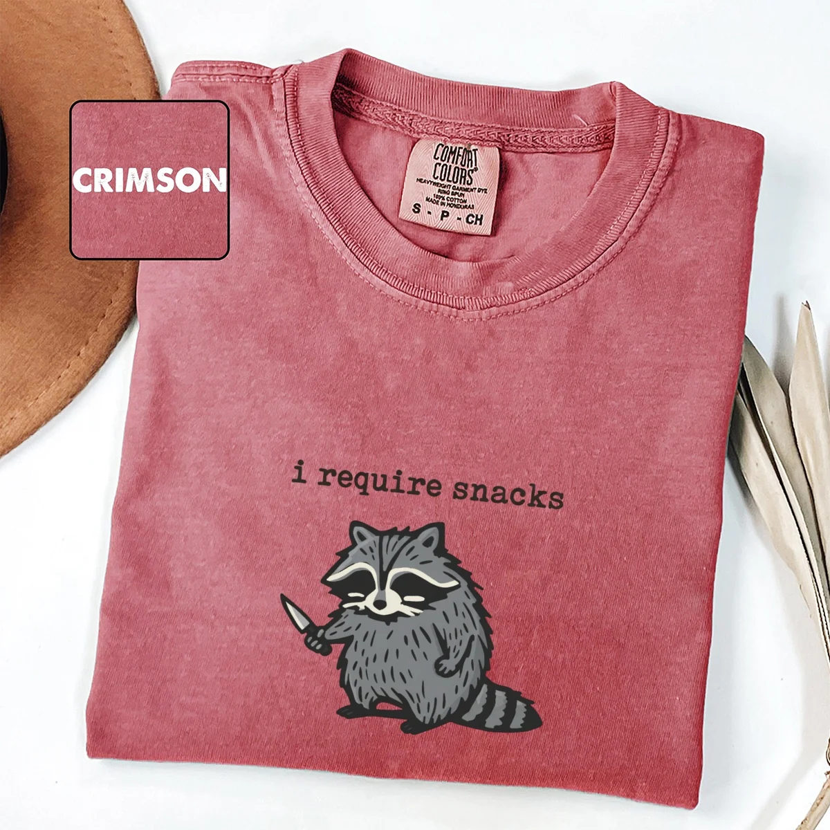 Custom Embroidered I Require Snacks T-Shirt | Funny Raccoon Meme Tee – Cozy Goblincore Animal Lover Gift - Image 2