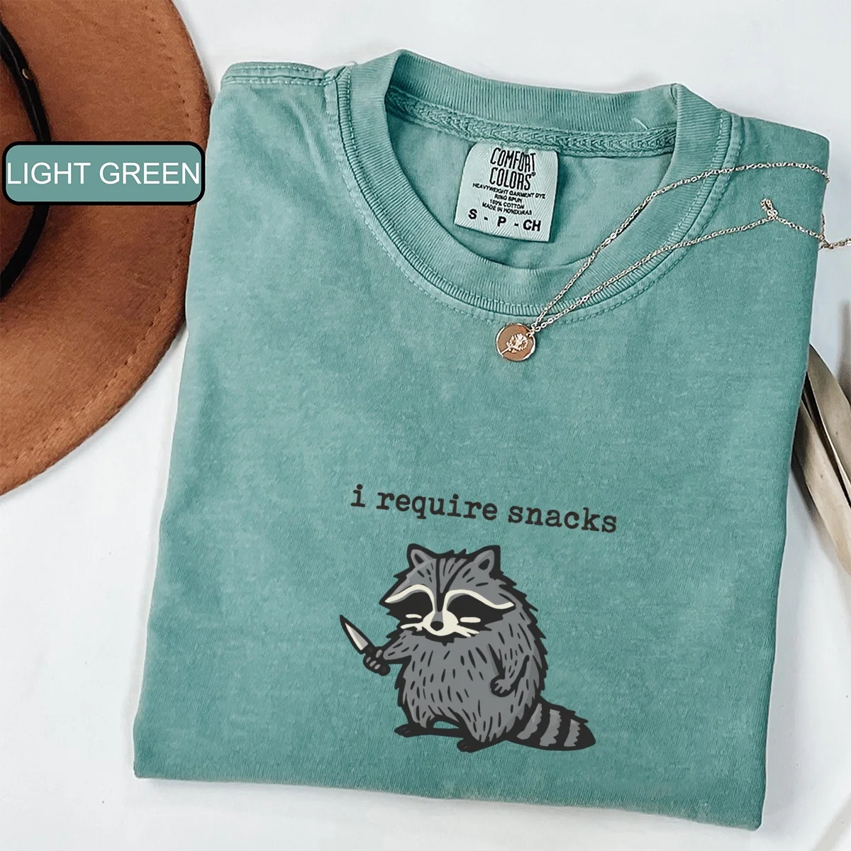Custom Embroidered I Require Snacks T-Shirt | Funny Raccoon Meme Tee – Cozy Goblincore Animal Lover Gift - Image 4