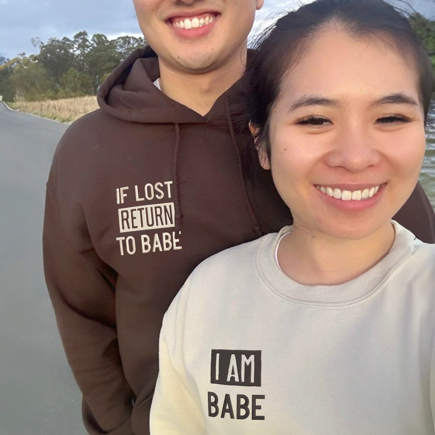 Custom Embroidered If Lost Return to Babe Matching Hoodies for Couples - Image 3