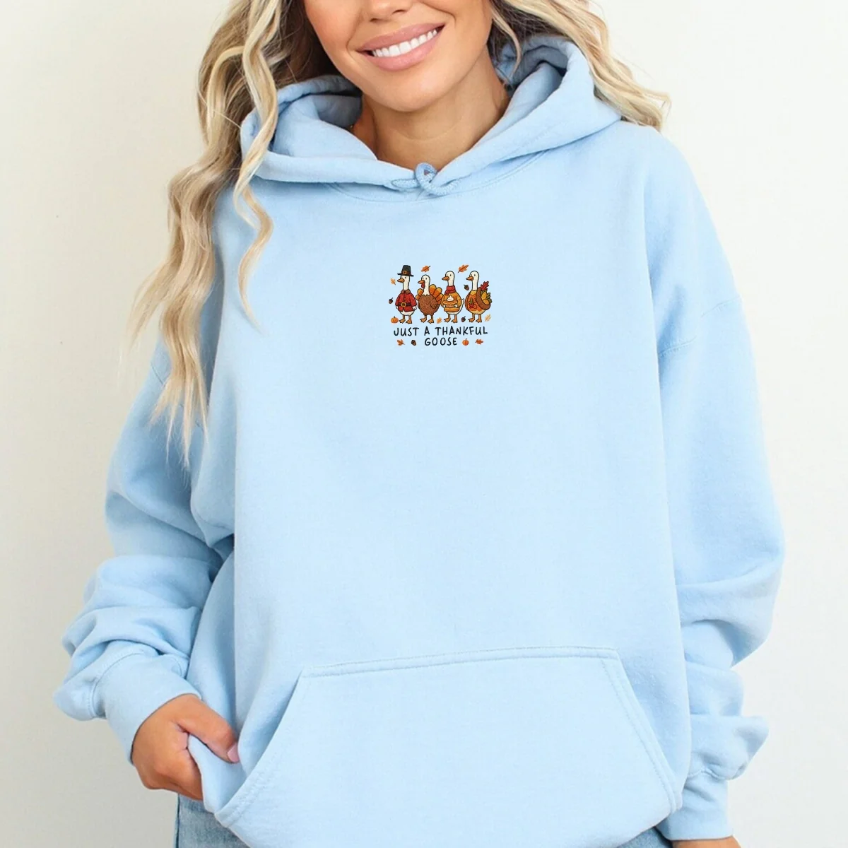Custom Embroidered Just a Thankful Goose Hoodie | Funny Thanksgiving Sweatshirt β Fall Pumpkin Goose Embroidery Gift - Image 8