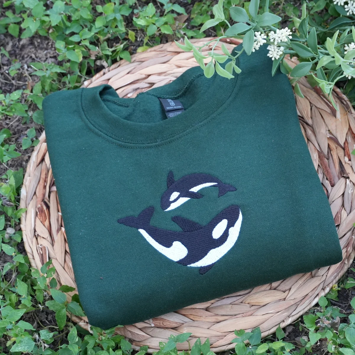Custom Embroidered Killer Whale Matching Hoodies for Couples - Image 3