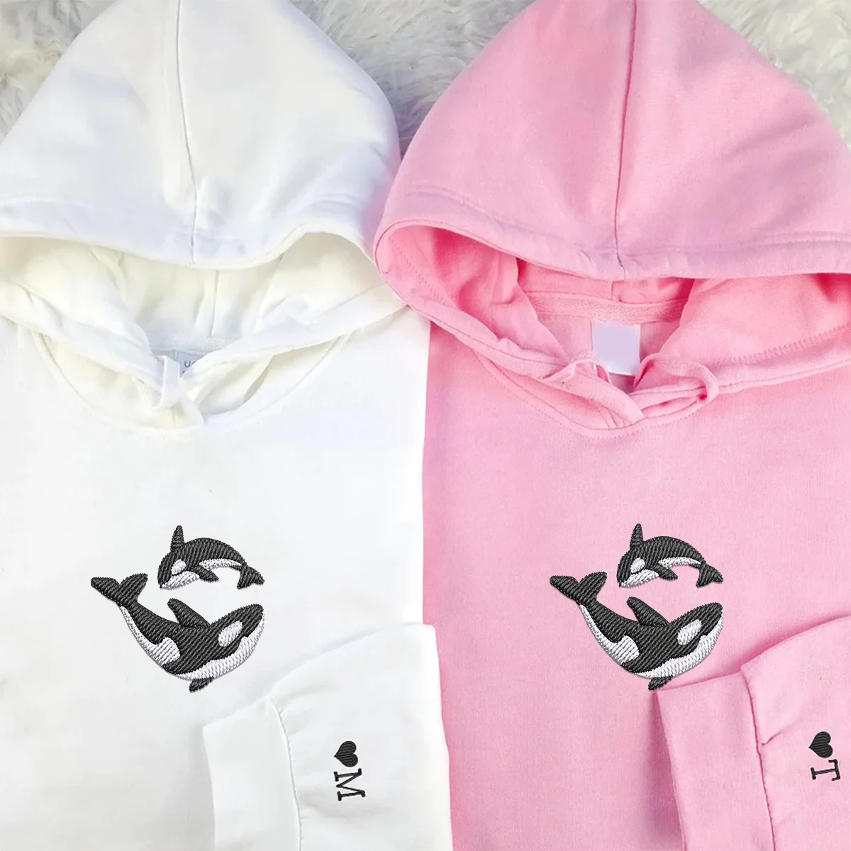 Custom Embroidered Killer Whale Matching Hoodies for Couples - Image 5