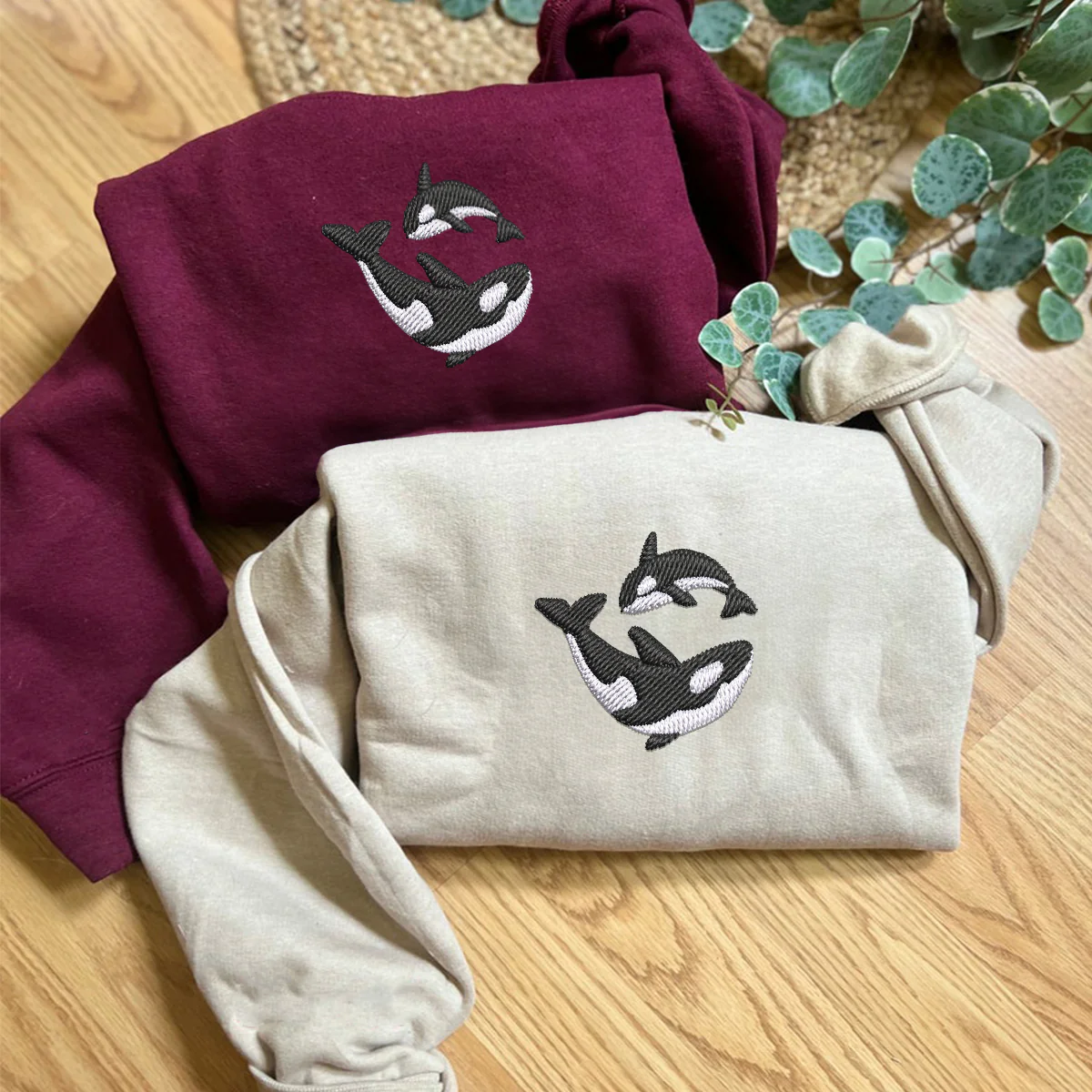 Custom Embroidered Killer Whale Matching Hoodies for Couples - Image 7