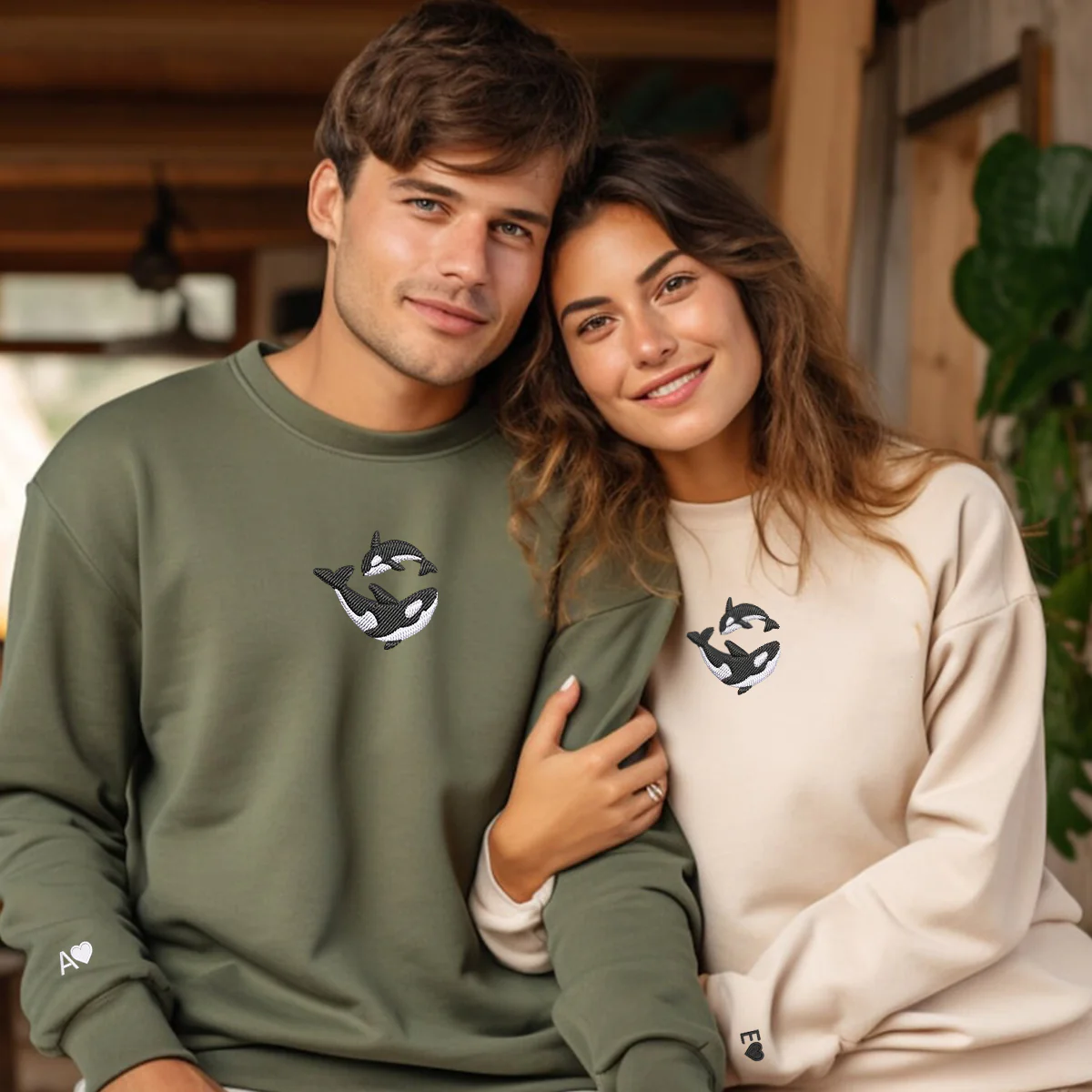 Custom Embroidered Killer Whale Matching Hoodies for Couples - Image 9