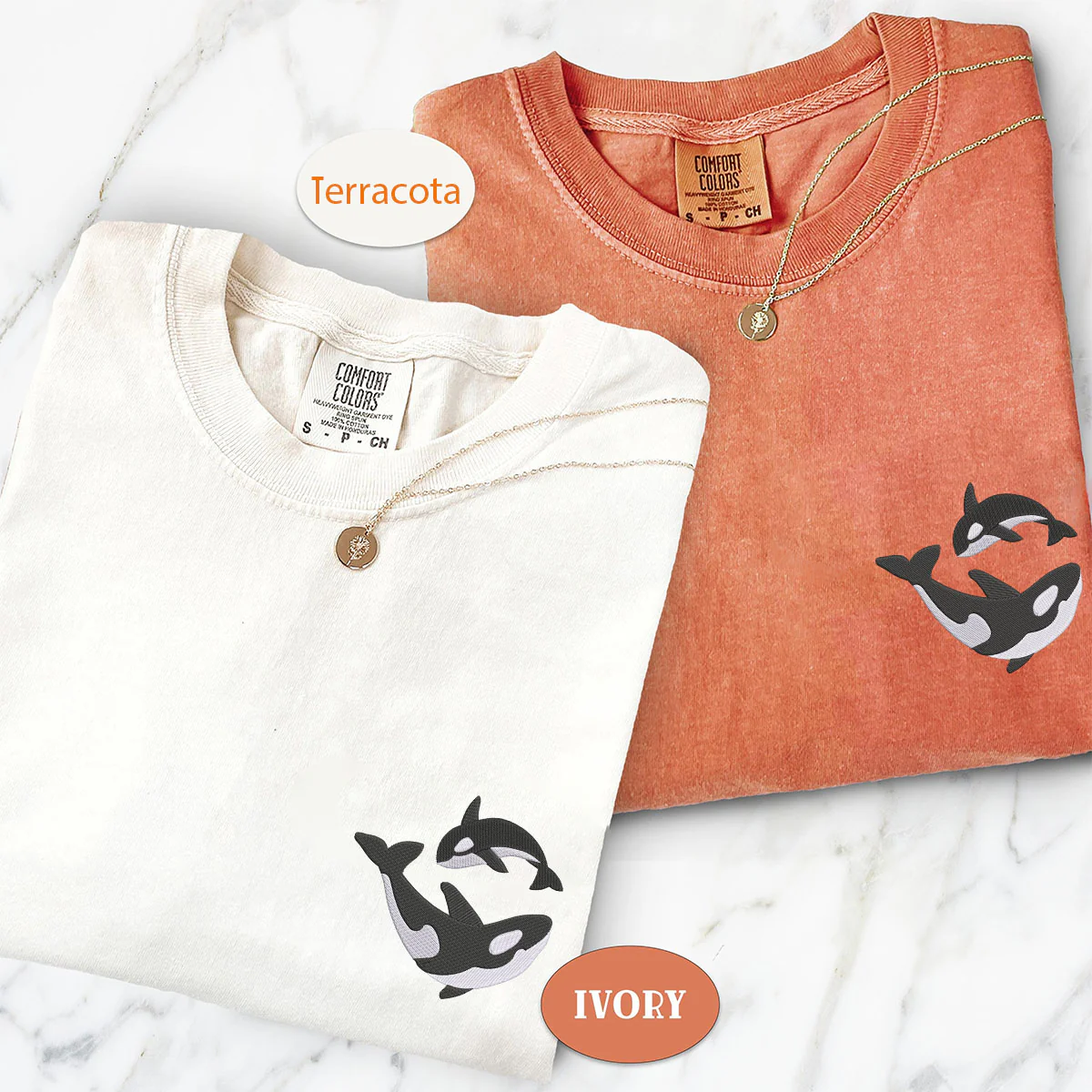 Custom Embroidered Killer Whale Matching T-shirts for Couples