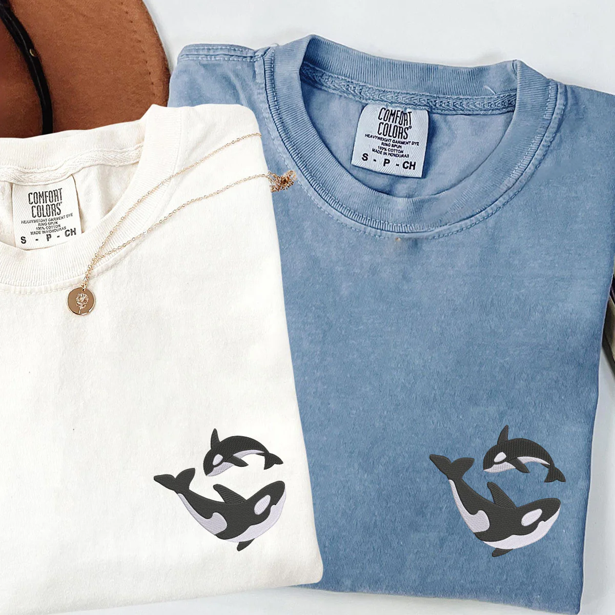 Custom Embroidered Killer Whale Matching T-shirts for Couples - Image 2