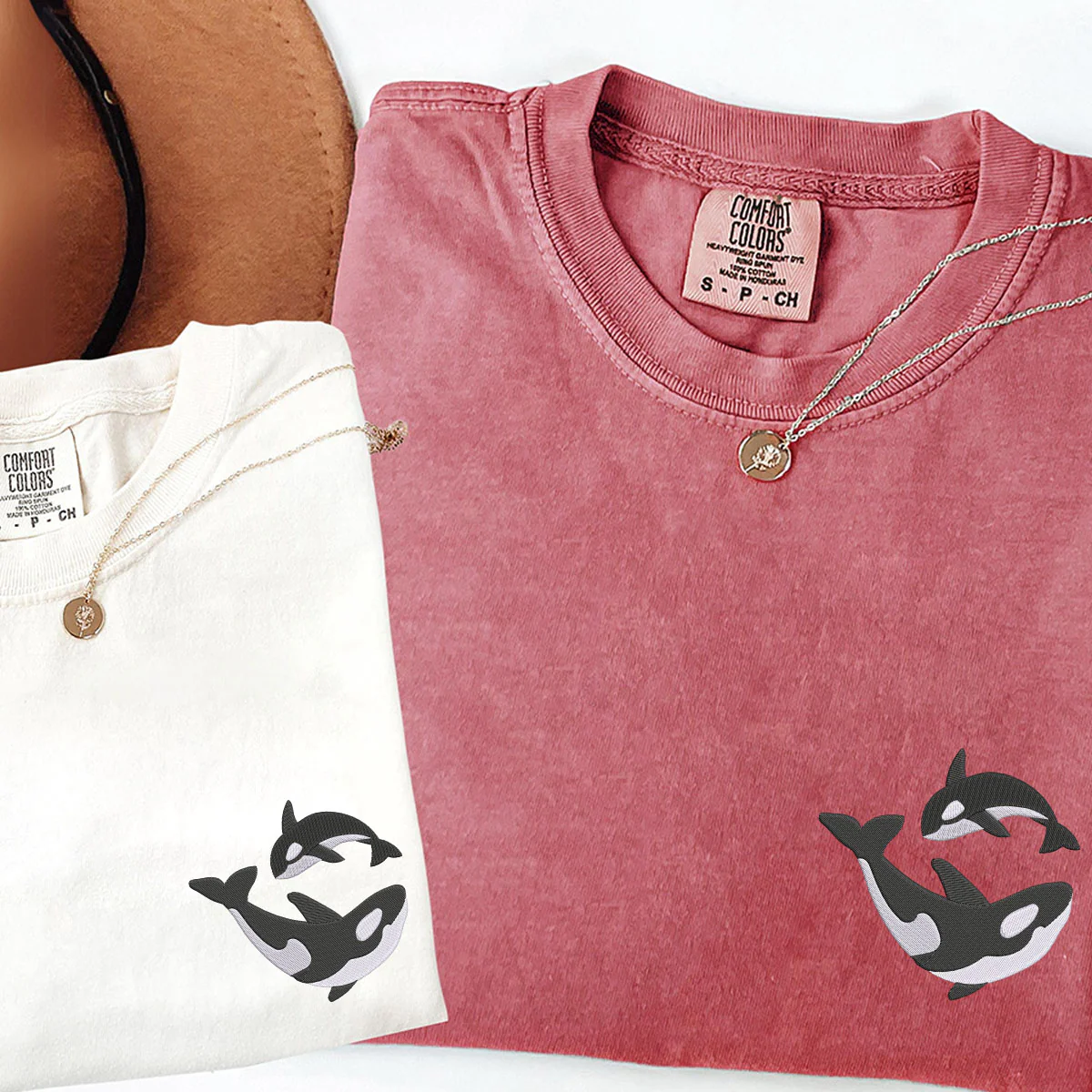 Custom Embroidered Killer Whale Matching T-shirts for Couples - Image 3