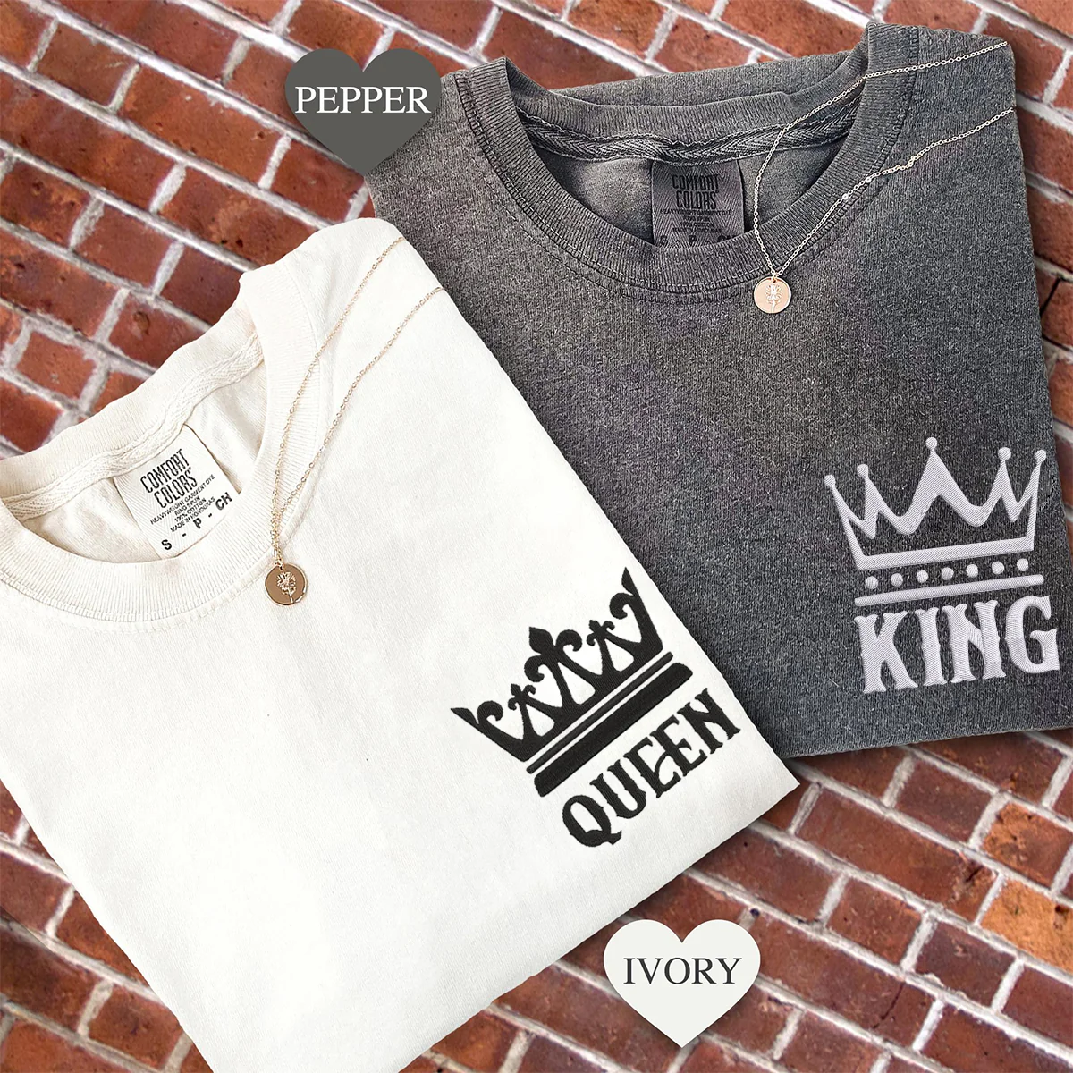 Custom Embroidered King And Queen Matching Relationship T-shirts for Couples - Image 2