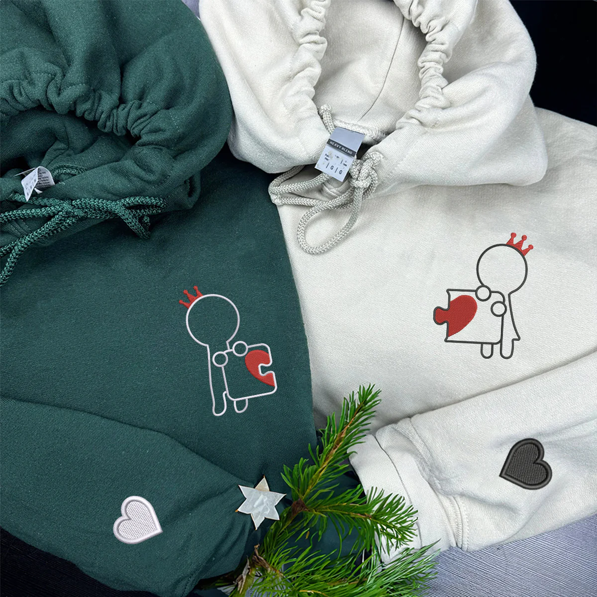 Custom Embroidered King and Queen Puzzle Love Matching Hoodies for Couples - Image 4