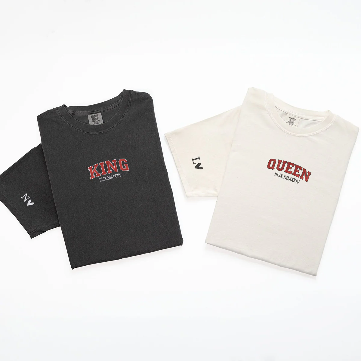 Custom Embroidered King and Queen Roman Numeral Matching T-shirts for Couples - Image 5