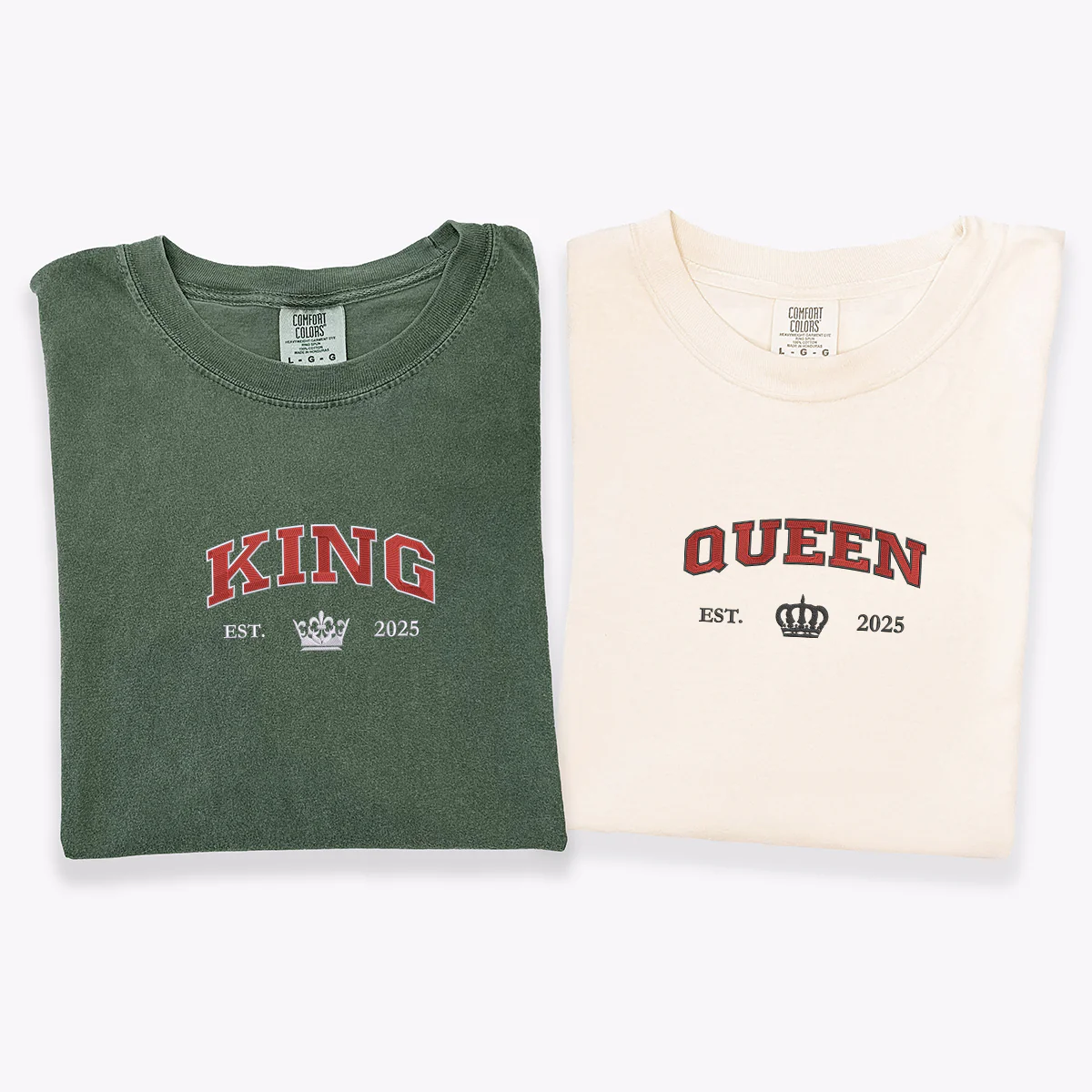 Custom Embroidered King and Queen with Est Year Matching T-shirts for Couples - Image 4