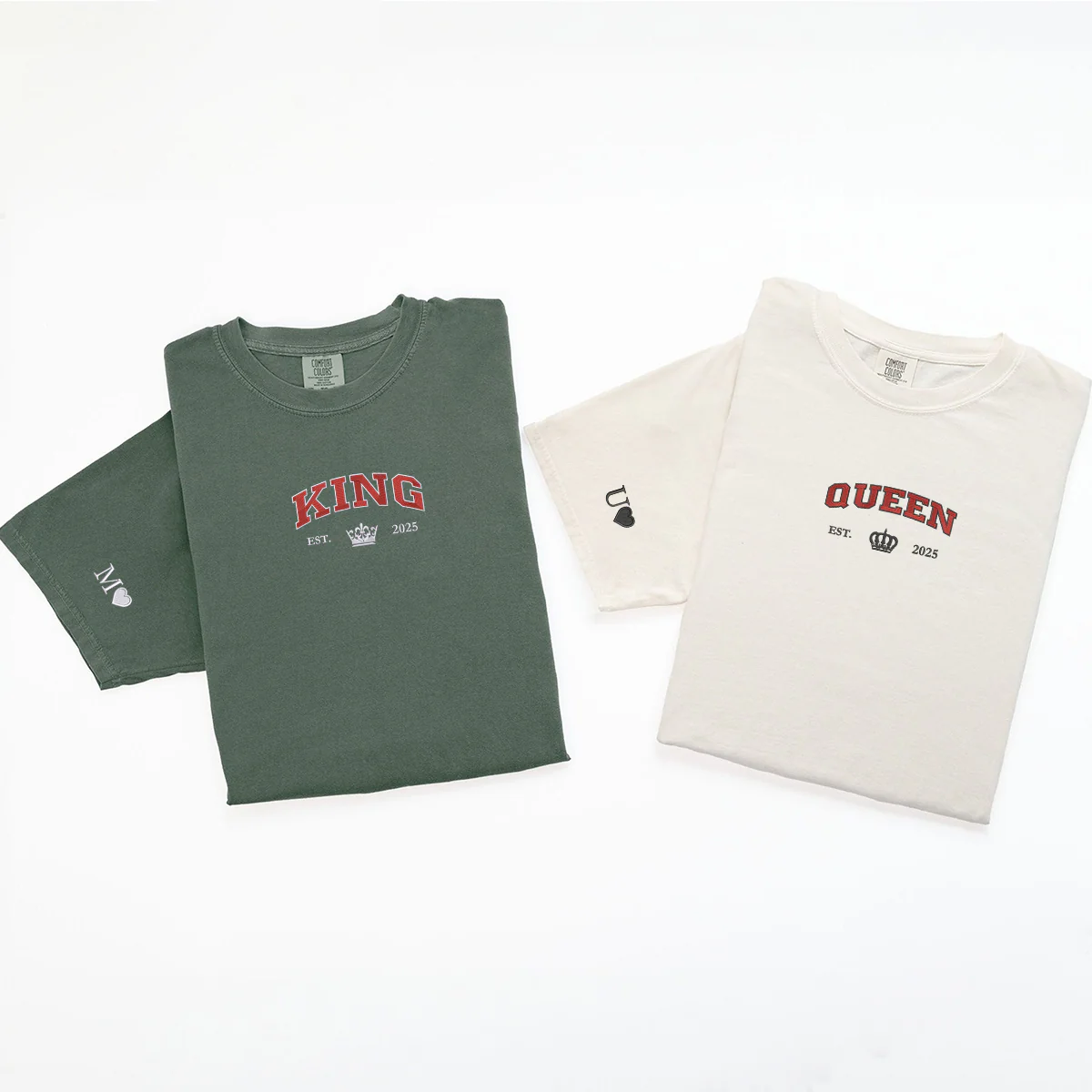 Custom Embroidered King and Queen with Est Year Matching T-shirts for Couples - Image 5