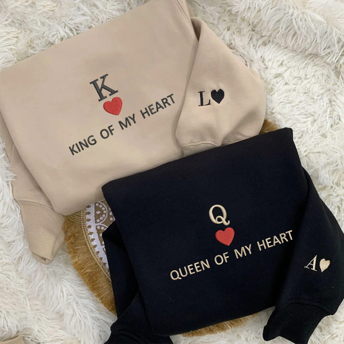 Custom Embroidered King & Queen of My Heart Matching Hoodies for Couples - Image 6
