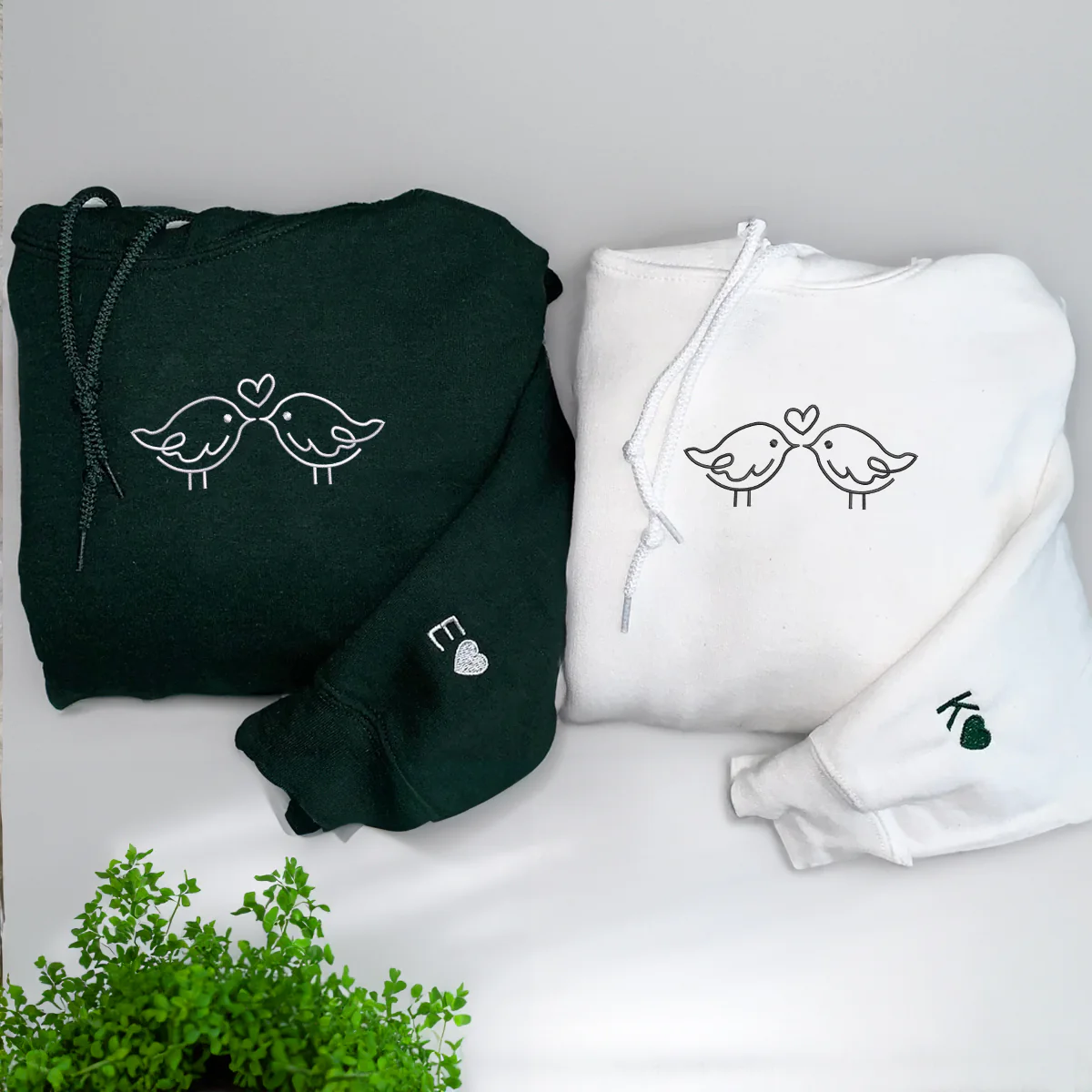 Custom Embroidered Kissing Bird Matching Hoodies for Couples - Image 5