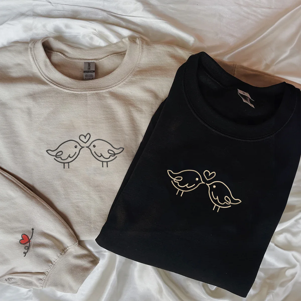Custom Embroidered Kissing Bird Matching Hoodies for Couples - Image 6