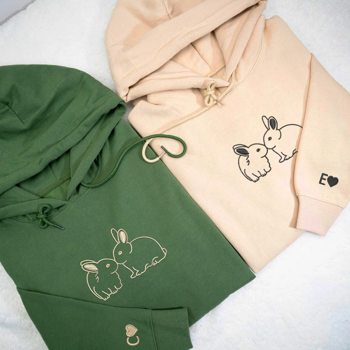 Custom Embroidered Kissing Bunnies Matching Hoodies for Couples - Image 2