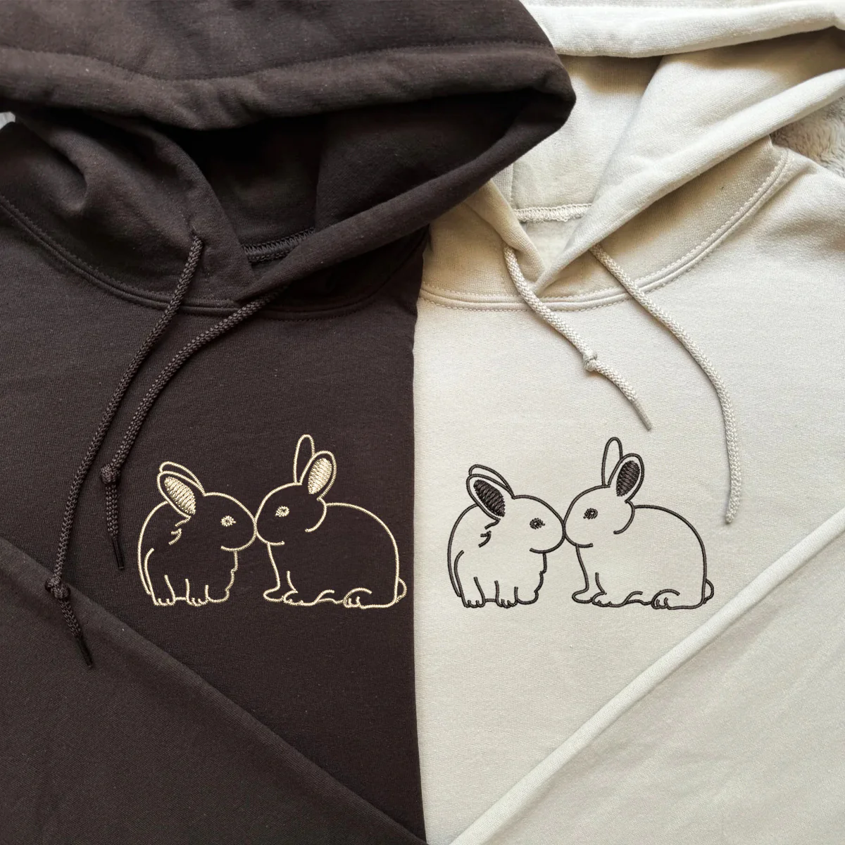 Custom Embroidered Kissing Bunnies Matching Hoodies for Couples - Image 3
